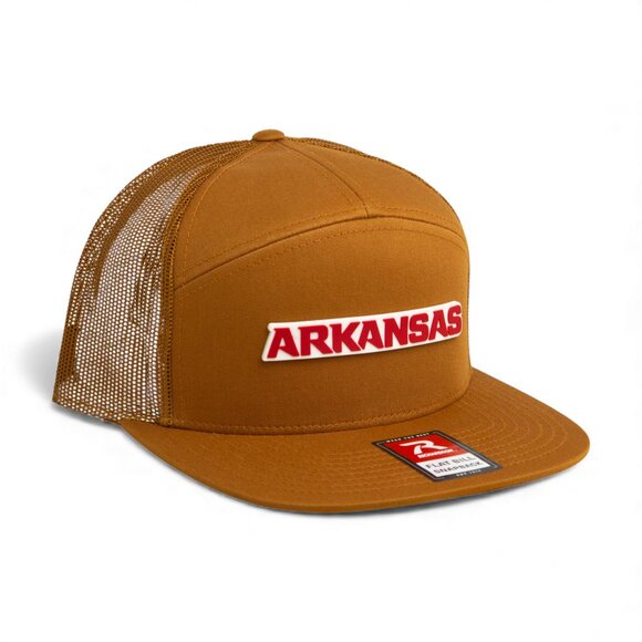 Arkansas Razorbacks ARKANSAS Red 3D Snapback Seven-Panel Trucker Hat- Carmel - Picture 1 of 3